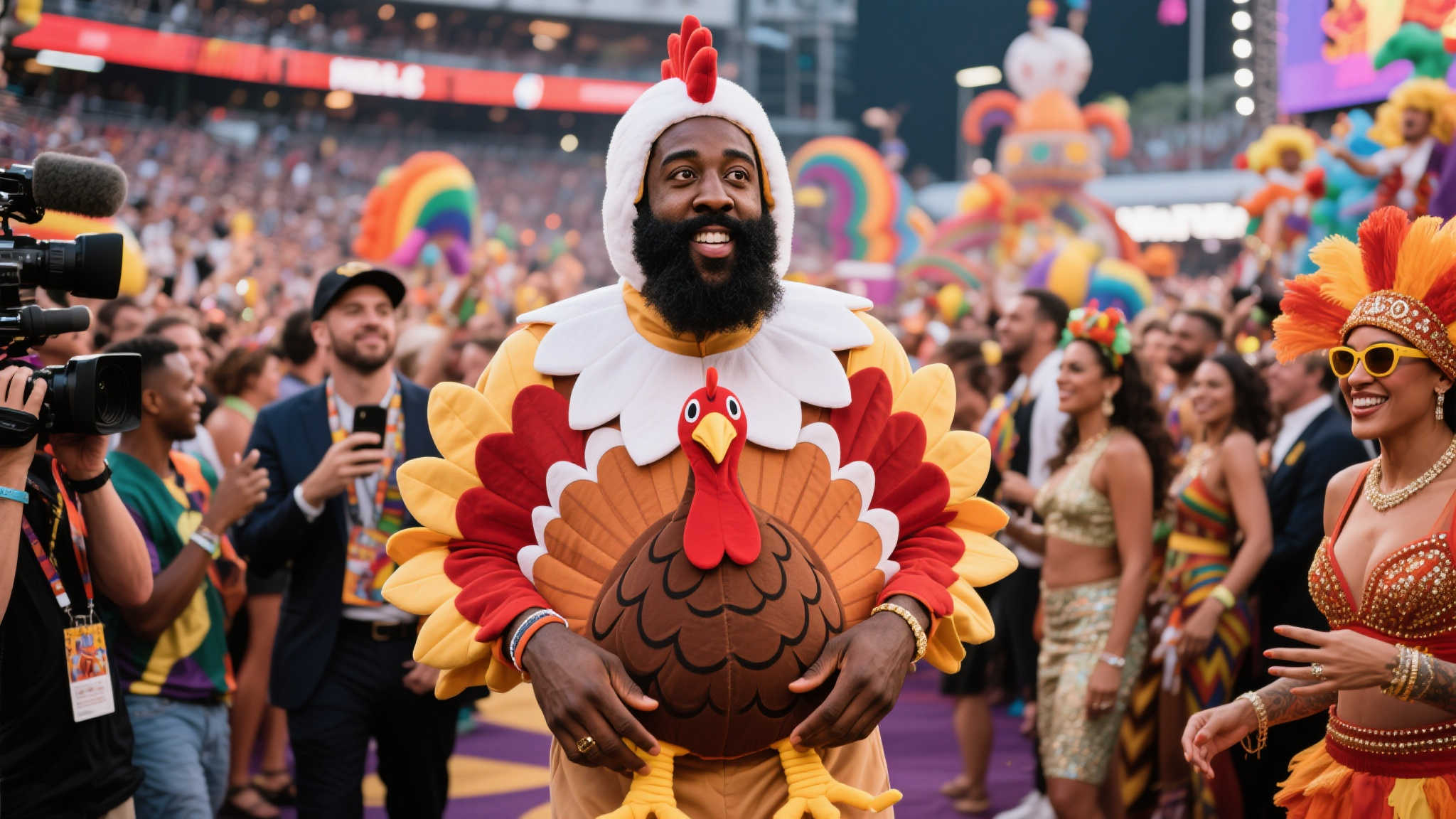 哈登化身火鸡，惊艳现身狂欢节